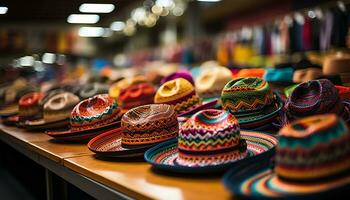 ai gegenereerd levendig kleuren vitrine inheems cultuur in groot kleding verzameling gegenereerd door ai foto