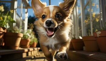 ai gegenereerd schattig puppy zittend buitenshuis, op zoek Bij camera, speels en vrolijk gegenereerd door ai foto