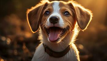 ai gegenereerd schattig puppy zittend buitenshuis, op zoek Bij camera, genieten van zomer gegenereerd door ai foto