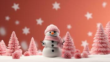 ai gegenereerd sneeuwman viering in winter seizoen, schattig sneeuwvlok decoratie Aan boom gegenereerd door ai foto