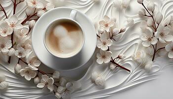 ai gegenereerd aromatherapie koffie kop brengt ontspanning en elegantie naar lente gegenereerd door ai foto