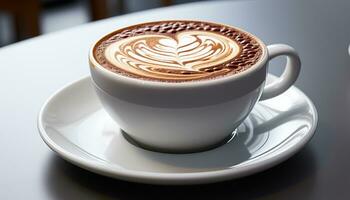 ai gegenereerd vers gebrouwen koffie in een schuimig cappuccino beker, een perfect drinken gegenereerd door ai foto