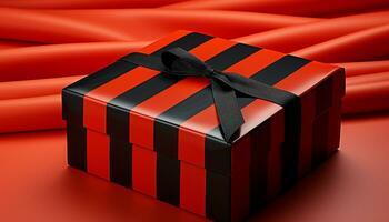 ai gegenereerd een glimmend geschenk doos verpakt in elegant satijn voor viering gegenereerd door ai foto