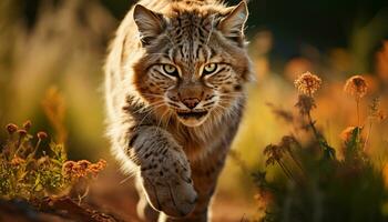 ai gegenereerd schattig tijger wandelen in gras, schoonheid in natuur gegenereerd door ai foto