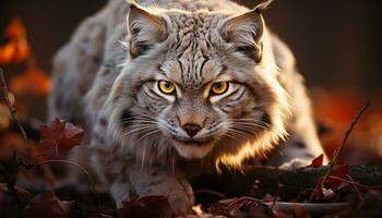 ai gegenereerd schattig bobcat op zoek Bij camera in de Woud gegenereerd door ai foto