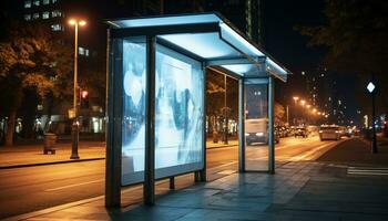 ai gegenereerd stad leven verlichte door wazig beweging van verkeer gegenereerd door ai foto