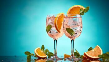 ai gegenereerd verfrissend citrus cocktail Aan houten tafel, perfect voor zomer gegenereerd door ai foto