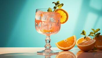 ai gegenereerd verfrissend citrus cocktail in een transparant drinken glas gegenereerd door ai foto