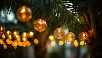 ai gegenereerd gloeiend Kerstmis boom verlicht de nacht met vreugde gegenereerd door ai foto