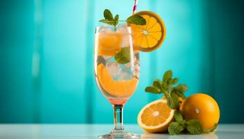 ai gegenereerd verfrissend citrus cocktail Aan houten tafel, zomer partij gegenereerd door ai foto