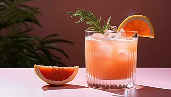 ai gegenereerd verfrissend citrus cocktail met ijs, oranje plak, en munt gegenereerd door ai foto