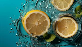 ai gegenereerd verfrissend citrus drinken met citroen plak en ijs gegenereerd door ai foto