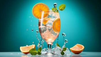 ai gegenereerd verfrissend citrus cocktail met ijs en munt blad gegenereerd door ai foto