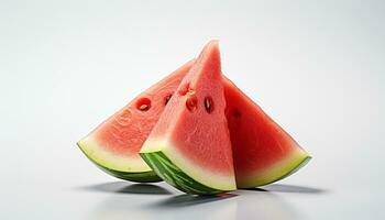 ai gegenereerd versheid en zoetheid in een sappig watermeloen plak gegenereerd door ai foto