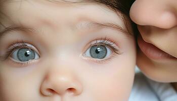 ai gegenereerd schattig baby jongen op zoek Bij camera met liefde gegenereerd door ai foto