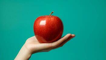 ai gegenereerd hand- Holding vers groen appel, een gezond tussendoortje gegenereerd door ai foto