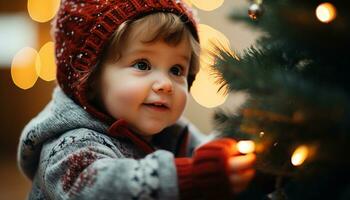 ai gegenereerd schattig kind lachend, vieren winter met familie gegenereerd door ai foto