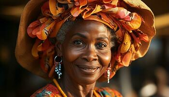 ai gegenereerd glimlachen Afrikaanse vrouw straalt uit geluk, vertrouwen, en schoonheid gegenereerd door ai foto