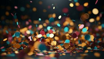 ai gegenereerd gloeiend confetti verlicht de levendig verjaardag viering gegenereerd door ai foto