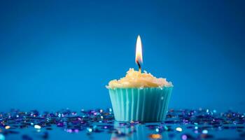 ai gegenereerd brandend vlam verlicht verjaardag taart in levendig kleuren gegenereerd door ai foto