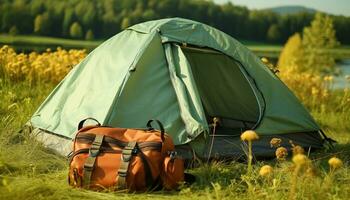 ai gegenereerd camping in natuur, hiking, backpacken, verkennen wildernis gegenereerd door ai foto