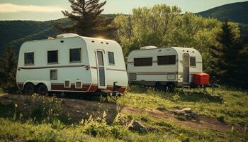 ai gegenereerd camping motor huis reist door natuur landschappen gegenereerd door ai foto