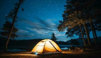 ai gegenereerd camping onder de sterrenhemel nacht, omringd door natuur gegenereerd door ai foto