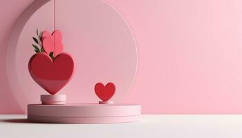 ai gegenereerd romantisch hart ontwerp, liefde symbool, roze backdrop gegenereerd door ai foto