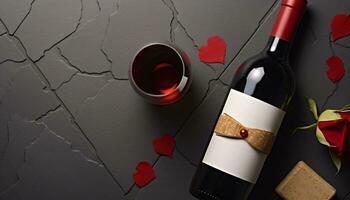 ai gegenereerd romantisch wijn fles Aan tafel symboliseert liefde gegenereerd door ai foto