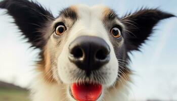 ai gegenereerd schattig puppy buitenshuis, op zoek Bij camera, speels gegenereerd door ai foto