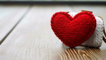 ai gegenereerd houten hart vorm decoratie Aan rustiek tafel gegenereerd door ai foto