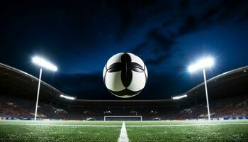 ai gegenereerd helder spotlight verlicht voetbal bal in competitief sport gegenereerd door ai foto