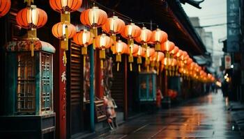 ai gegenereerd Chinese lantaarns verlichten de nacht in Beijing Chinatown gegenereerd door ai foto