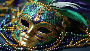 ai gegenereerd kleurrijk masker voegt toe elegantie naar mardi gras viering gegenereerd door ai foto