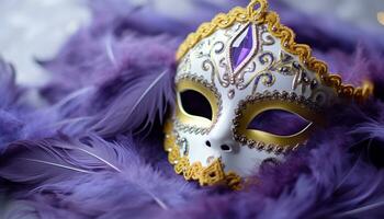 ai gegenereerd mardi gras masker, goud, elegantie, viering, mysterie gegenereerd door ai foto