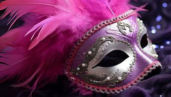 ai gegenereerd gevederde masker verbergt mysterie Bij mardi gras viering gegenereerd door ai foto