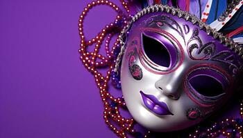 ai gegenereerd mardi gras masker schijnt met elegantie en mysterie gegenereerd door ai foto