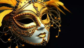 ai gegenereerd elegant goud masker voegt toe mysterie naar viering gegenereerd door ai foto
