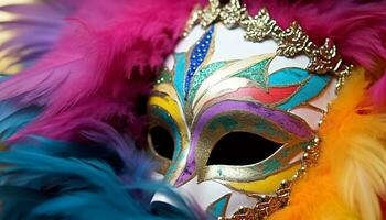 ai gegenereerd gevederde masker vermommingen elegantie Bij mardi gras viering gegenereerd door ai foto