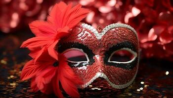 ai gegenereerd gevederde masker voegt toe elegantie naar traditioneel carnaval viering gegenereerd door ai foto