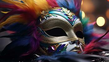 ai gegenereerd gevederde masker vermommingen elegantie Bij mardi gras optocht gegenereerd door ai foto