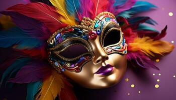 ai gegenereerd elegant Dames in kleurrijk maskers vieren mardi gras gegenereerd door ai foto