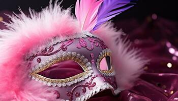 ai gegenereerd gevederde masker, kostuum, elegantie, en mysterie Bij mardi gras gegenereerd door ai foto