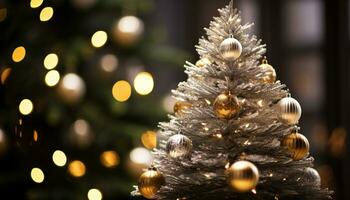 ai gegenereerd glimmend Kerstmis boom ornament gloeiend in de donker gegenereerd door ai foto