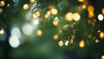 ai gegenereerd gloeiend Kerstmis boom schijnt helder in winter nacht gegenereerd door ai foto