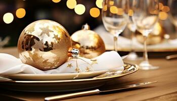 ai gegenereerd glimmend goud decoratie verlicht elegant Kerstmis viering gegenereerd door ai foto