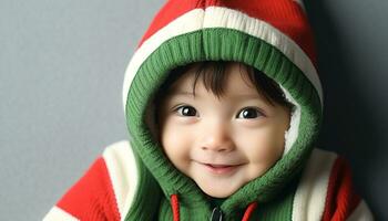 ai gegenereerd glimlachen kind in winter brengt geluk en vreugde gegenereerd door ai foto
