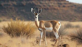 ai gegenereerd een dier staand in de wildernis, op zoek alarm gegenereerd door ai foto