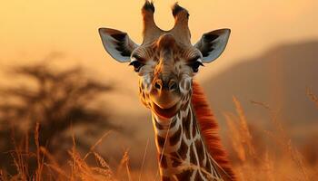 ai gegenereerd giraffe in de wild, op zoek Bij camera gegenereerd door ai foto