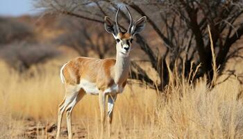 ai gegenereerd majestueus Impala staan, alert, in Afrikaanse wildernis gegenereerd door ai foto